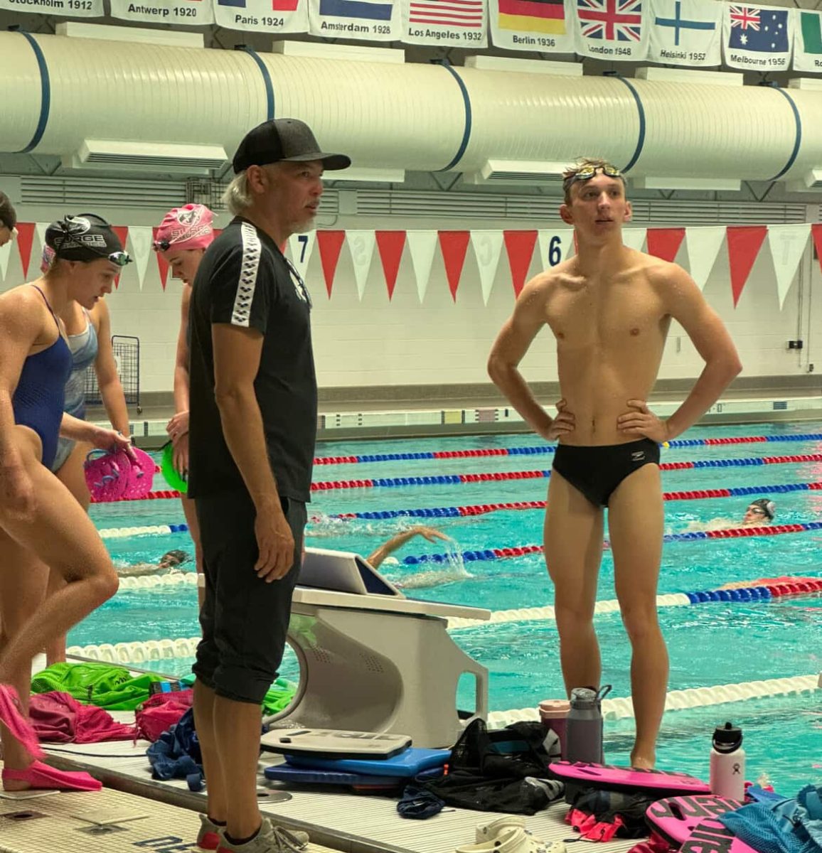 Senior Kai Anderson competing at a swim meet.